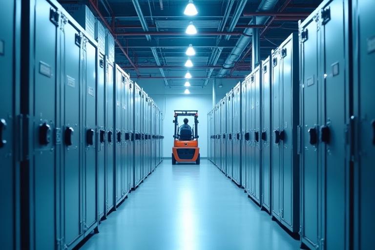 Modern cold storage facility interior with advanced refrigeration units and efficient logistics operations